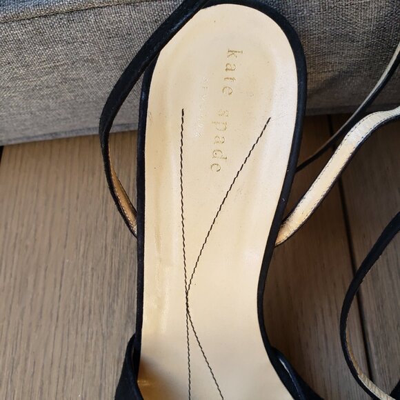 EUC kate spade pom-pom jet black heeled ankle sandals (10) - Picture 8 of 10